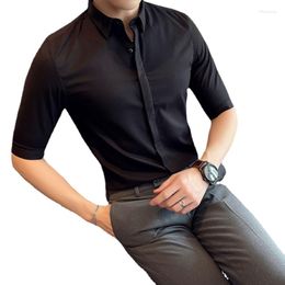 Men's Casual Shirts 2023 Hidden Placket Mid-sleeve Shirt Is Breathable Quick-drying Short-sleeved Five-point M-5XLsleeve