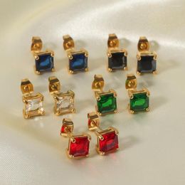 Hoop Earrings Colorful CZ Cubic Zircon Stud Stainless Steel 18K Gold Plated Selling Non Tarnish For Female