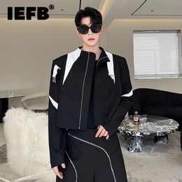 Mens Jackets IEFB Men Short Coat Stand Collar Contrast Colour Leather Buckle Jacket Fashion Niche Design Korean Elegance Male Clothing 9C1613 230818