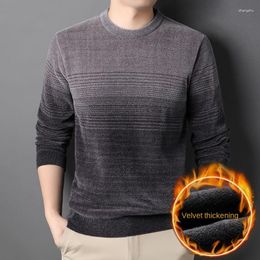 Men's Sweaters 3 Colors! 2023 Autumn And Winter Casual Warm Pullover Sweater With Thickened O-Neck Knit Stripe Gradient