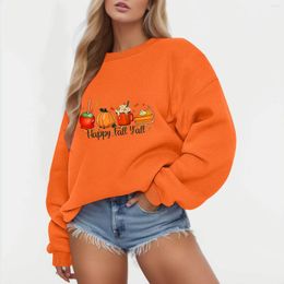 Women's Hoodies Women Halloween Pumpkin Coffee Latte Drink Cup Sweater Cute Daily Girl Y2K Tee Tops Female Streetwear Casual Oversized