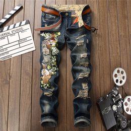 New 2023 Spring Punk Men's Jeans Embroidered Tiger Head Small Straight Leg Denim Pants Tide China high-quality 0795 Size28-38