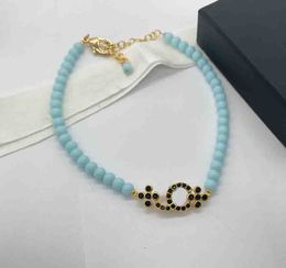 2023 Luxury quality charm pendant necklace with Lt blue beads and black Colour diamond in 18k gold plated bracelet have box stamp PS7479B