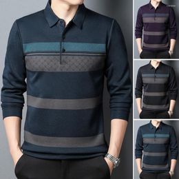 Men's Sweaters Brand T Shirt Men Clothing 2023 Striped Print T-Shirt Male Fashion Turn-Down Collar Long Sleeve Business Clothes