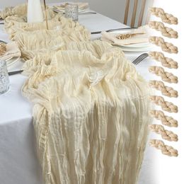 Table Runner 10PCS Semi-Sheer Gauze Table Runner Cream Cheesecloth Table Setting Dining Wedding Party Christmas Banquets Arches Cake Decor 230818