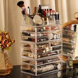 Storage Boxes Bins Acrylic Organizer for Cosmetics Makeup Clear Cosmetic Box Drawers Jewelry Mask Holder Stackable 230818