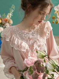 Women's Sleepwear Fashion Soft Cotton Long Sleeve Pyjamas Sets Delicate Lace Vintage Embroidery Sweet Nightsuits Home Wear