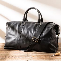 Duffel Bags Simple Casual Organiser Genuine Leather Men Black Handbag Youth Outdoor Travel Large Capacity Soft Cowhide Cross-body Bag