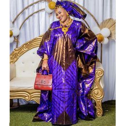 Ethnic Clothing Purple African Dresses For Women Traditional Wedding Party Original Riche Dashiki Robe Printed Evening Gowns With Scarf 230818