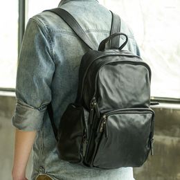 Backpack AETOO Men's Leather Cowhide Large Capacity Fashion Trend Travel Youth College Student Computer Schoolbag