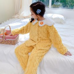 Women's Sleepwear Children's Wear 2023 Autumn And Winter Style Pajamas Coral Velvet Thickened Soft Girls' Home Clothes Warm Suit