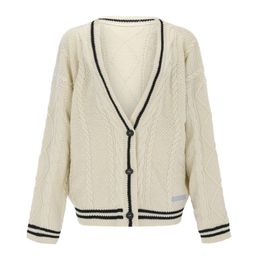 Women's Knits Tees Autumn Women Beige V-neck Star Embroidery Cardigan Casual Loose Sweater Fashion Temperament Knitted Jacket Y2k Streetwear 230816