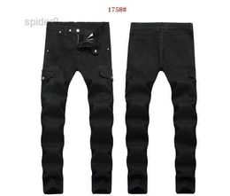 Fashion Men's Foreign Trade Light Blue Black Jeans Pants Motorcycle Biker Men Washing to Do Old Fold Trousers Casual Runway Denim 7AEQ
