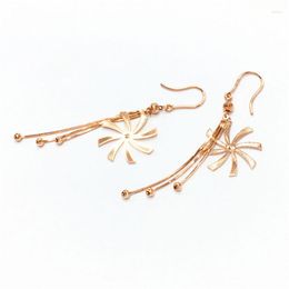 Dangle Earrings 585 Purple Gold Ear Hook Plated 14K Rose Exquisite Fashionable Windmill Tassel Beads For Women Wedding Jewellery