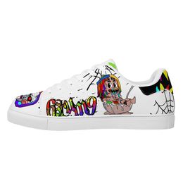 Definitely prevent men's shoes men's low top versatile flat shoe men's board shoes casual shoes White shoe body paired with Colourful cartoon character patterns