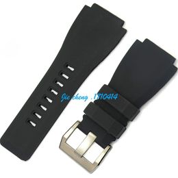 JAWODER Watchband 24mm New High-quality Watch Bands Stainless Steel Silver Buckle Black Diving Silicone Rubber Strap for BR323E