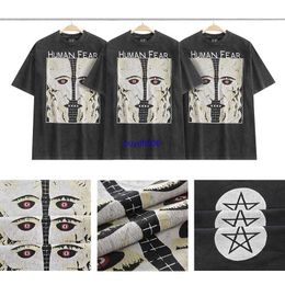 229n Men's T-shirts Saint Michael's Five Point Star White Ghost Old Print High Street Trendy Brand Loose Washed Round Neck Short Sleeve T-shirt