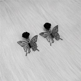 Backs Earrings Gothic Black Rose Ear Clip With Hollow Pattern Butterfly