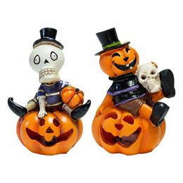 Decorative Objects Figurines Pumpkin Shaped Lantern Skull LED Statue Halloween Night Light Flickering Flameless For 230818