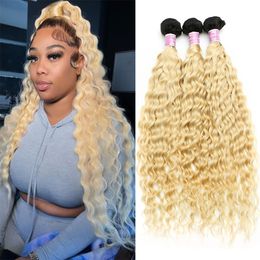 613 Ombre Honey Blonde Color Deep Wave 28 30 Inch 1 3 4 Bundle Deal Remy Brazilian Weave Curly 100% Human Hair Extension