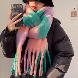 Scarves 2023 Winter Cashmere Scarf Women Thick Warm Pashmina Shawls Wraps Solid Color Tassel Lady Blanket Female Foulard 230818