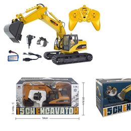 Diecast Model Huina 1535 1 Remote Control Engineering Car Semi alloy Toy Electric Excavator With Gripper Drill 230818