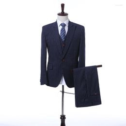 Men's Suits Wedding Suit For Men Navy Blue Stripe 3 Pieces Slim Fit Business Style Costumes Groom Tuxedo Custom Blazer Set Evening Dresses