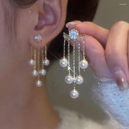 Dangle Earrings 925 Silver Needles Tassel Long Chain Crystal Pearl Bead Drop Earring For Women Girls Party Wedding Jewelry Gifts Eh2027
