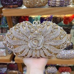 Evening Bags BRAND Hard Case Box Gifts Women Gold Crystal Clutches Bridal Handbag Rhinestones Hand Clutch Wedding Purse