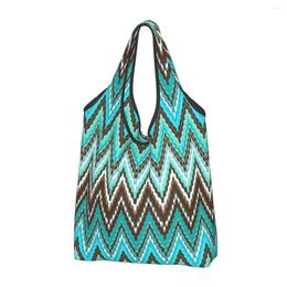 Shopping Bags Modern Geometric Blue-ish Women Portable Big Capacity Groceries Abstract Zigzag Boho Shopper Tote