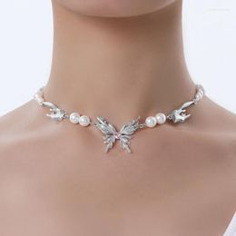 Pendant Necklaces MENGJIQIAO Korean Fashion Design Punk Irregular Butterfly Necklace For Women Girls Elegant Pearl Choker Party Jewelry