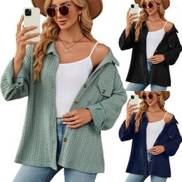 Women's Jackets Loose Shacket Casual Button Down Long Sleeve Shirts Coat With Pockets Solid Colour Fall Winter Tops