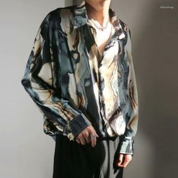 Men's Casual Shirts 2023 Spring Summer Collar Slim T Shirt Male Button Top Streetwear Fashion Men Clothing Tie Dye Long Sleeve And Blouses