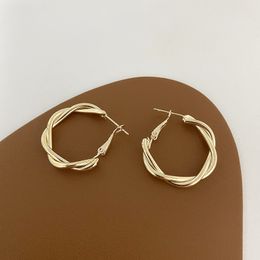French retro woven twist metal ear ring earrings simplicity temperament versatile earrings earrings cold wind pearl earrings
