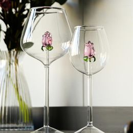 Wine Glasses Creative Glass Cup Rose Atmosphere Exquisite Women Cute Red White Goblet Large Capacity Handmade Home Party