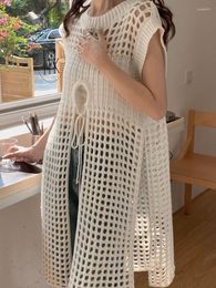 Casual Dresses Knitting Dress Women Summer Hollow Out Stylish Solid Sweet Style Ins Sleeveless Holiday Classic Simple Long Party Vestidos