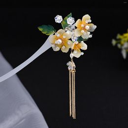 Hair Clips Pearl Hairpin Chinese Stick Yellow Floral Beaded Clasp Headpiece For Women Vintage Girl Hanfu Prom Tiaras Jewellery