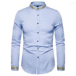 Men's Casual Shirts Shirt Brand Design Fashion Pattern Embroidery Slim Fit Long Sleeve Wedding Party Henry Neck Top