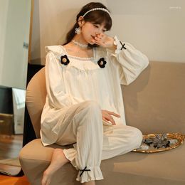 Women's Sleepwear Autumn Winter Pajamas Long Sleeved Trousers Version Sweet Loose Large Cotton Home Clothes Lady Nightwear