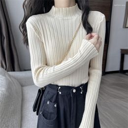 Women's Sweaters Chikichi Half Turtleneck Sweater Women White Tops Autumn And Winter 2023 Korean Fashion Long-sleeved Basic Commuter