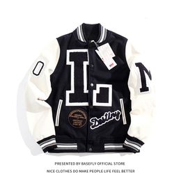 Mens Jackets Letterman L Embroid Patchwork Leather Sleeve Stadium Women Varsity Jacket Unisex Men Baseball Bomber Coat University Streetwear 230818