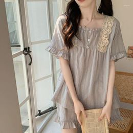 Women's Sleepwear Lace Women Pyjamas Shorts Set Ruffles Pijama 2 Pieces Loungewear Summer Korean Short Sleeve Home Suit Solid Night Wear