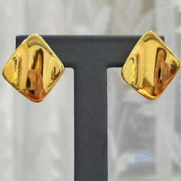 Stud Earrings 24K Yellow Gold Women Smooth Square