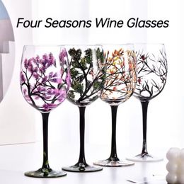 Wine Glasses Four Seasons Trees Goblet Creative Printed Round Glass Cup For Beer Cocktail Large Capacity Gift 230818