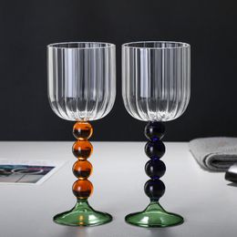Wine Glasses 1 PC 360ml 12oz Heat Resistant Creative Nordic Vertical Ripple Blue Amber Pink Coloured Ball Twisted Stem Glass Cup 230818