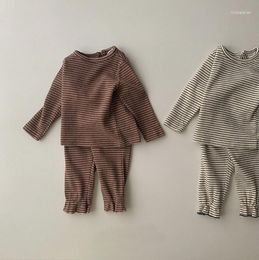 Clothing Sets 2023 Korea Style Girls Boys 2 Pcs Set Striped T Shirt Long Pants Autumn Cotton Kids Suit 0-3 Years A779