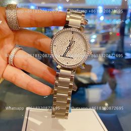 Fashion Full Brand Wrist Watches Women Ladies Girl Diamond Big Letters Style Luxury Metal Steel Band Quartz Clock L85