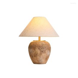 Table Lamps Pottery Pot Lamp Linen Creative Decoration Handmade Retro Chinese Bedroom Bedside