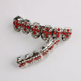 Hip Hop Vampire teeth Red Zircon Square Dental Teeth Grillz Men Women Silver Grills Teeth Set Fashion Jewellery Six 6 Top Bottom Tooth Grills 1761