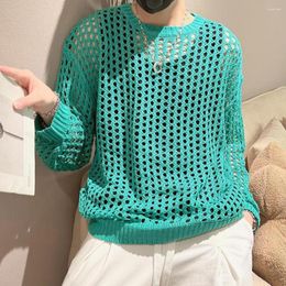 Men's Sweaters Men Long Sleeve Top Comfortable Shirt Stylish Hop Clubwear Hollow Mesh Fishnet With Loose Fit Round Neck Pullovers